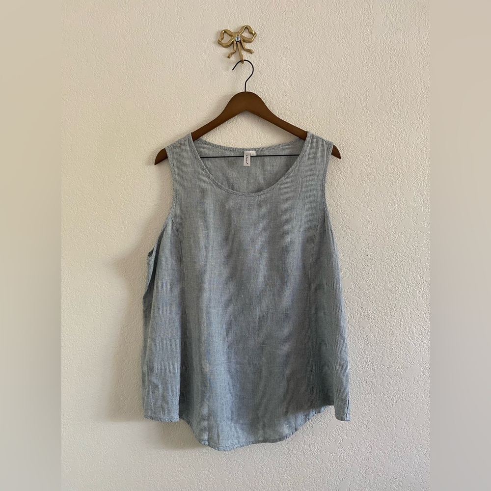 Kleen Women’s XL Linen Cotton Top Pinstriped Sleeveless Pullover Blouse